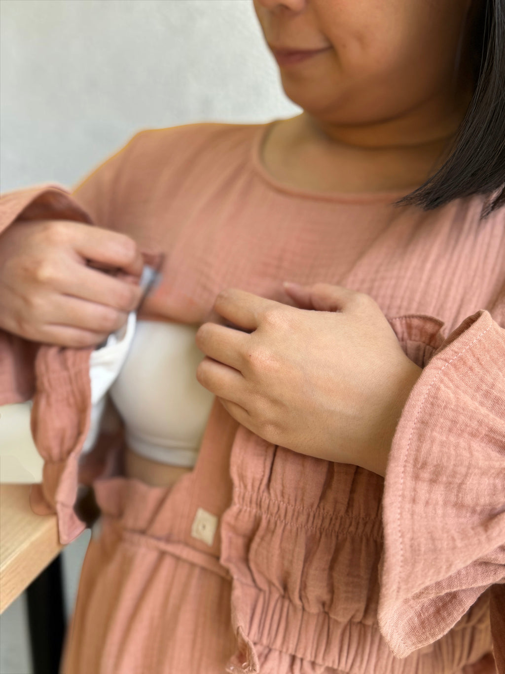 100% Cotton Muslin Long Sleeve Maternity Dress / Made in Hong Kong