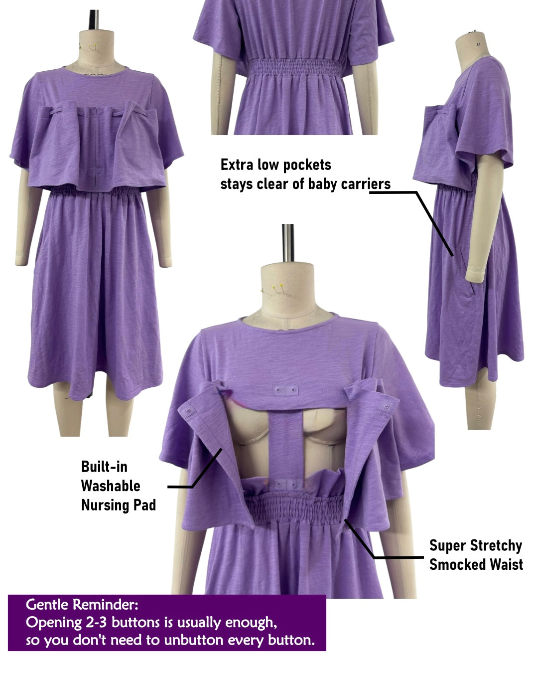 100% Soft Cotton Maternity & Nursing Short Sleeve Dress