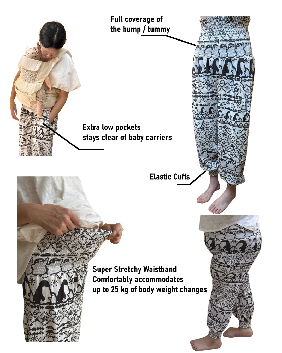 100% Soft Cotton Maternity Pants / Penguin Family Print