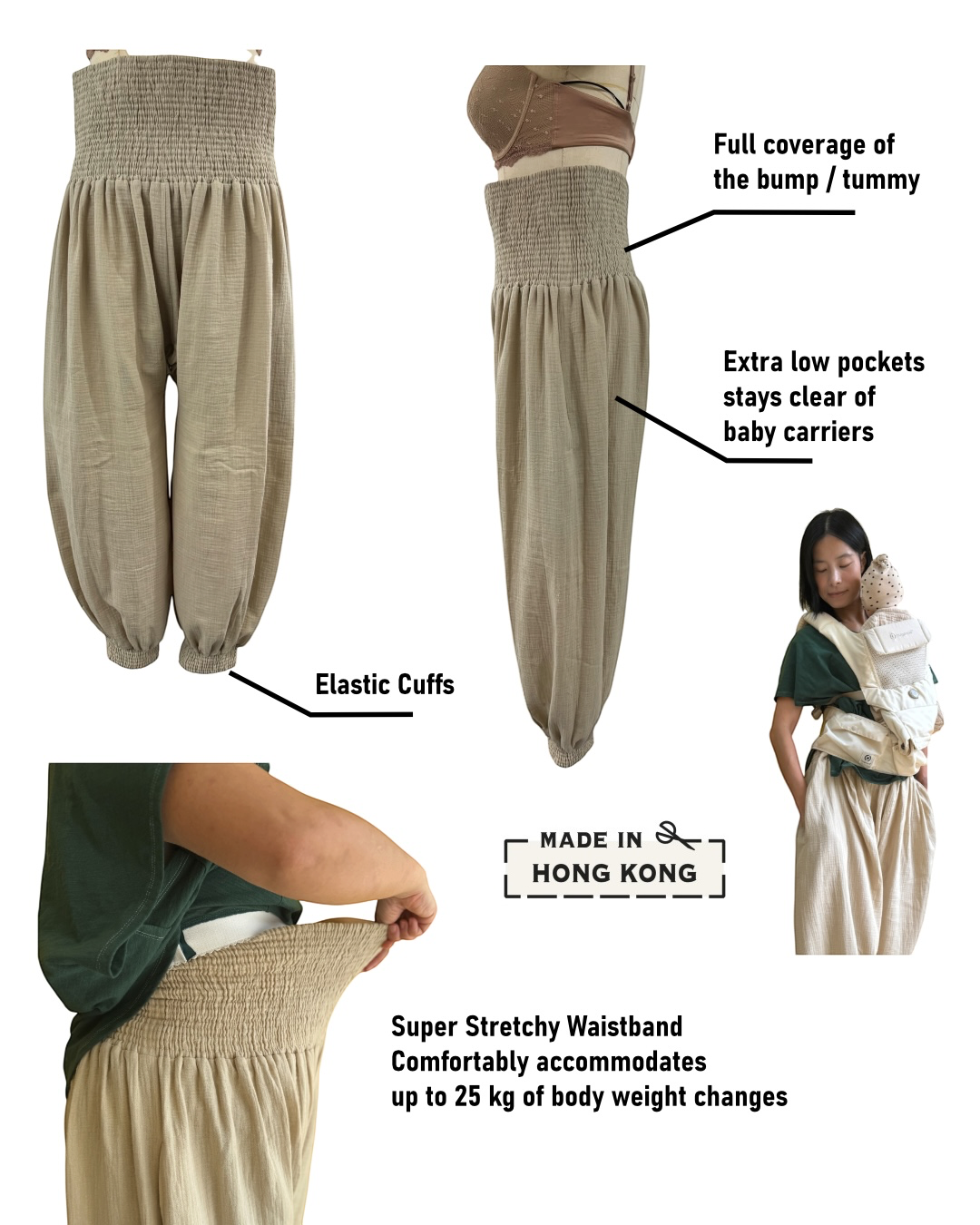 Cotton Muslin Maternity Pants | Made in Hong Kong