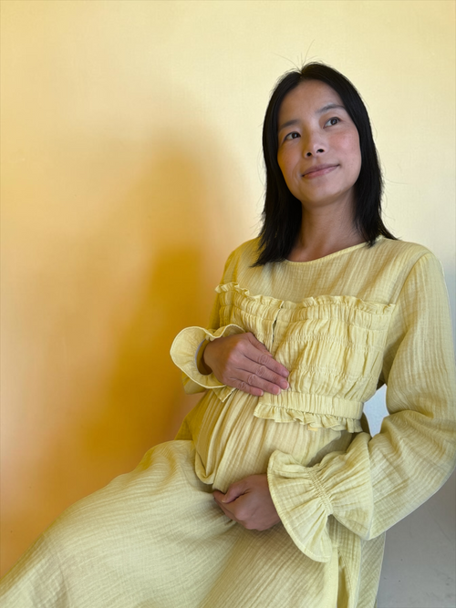 100% Cotton Muslin Long Sleeve Maternity Dress / Made in Hong Kong