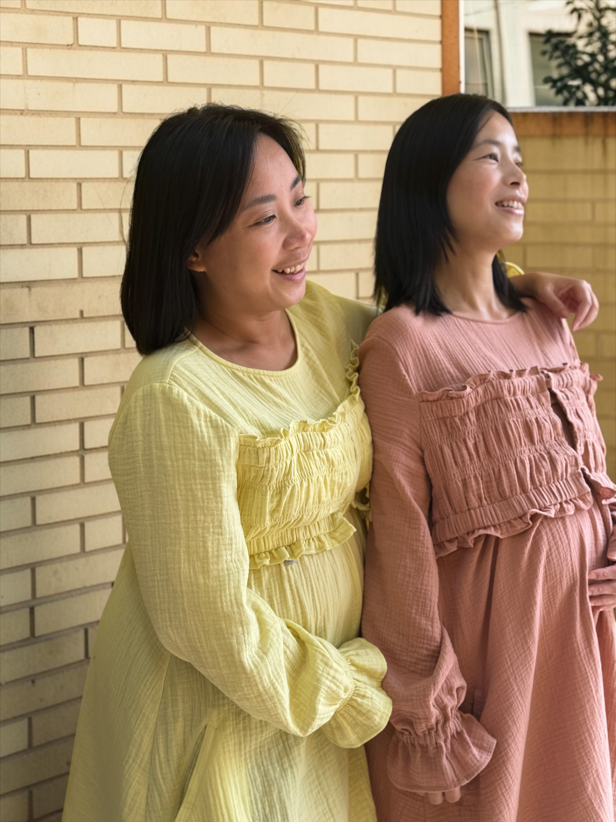 100% Cotton Muslin Long Sleeve Maternity Dress / Made in Hong Kong
