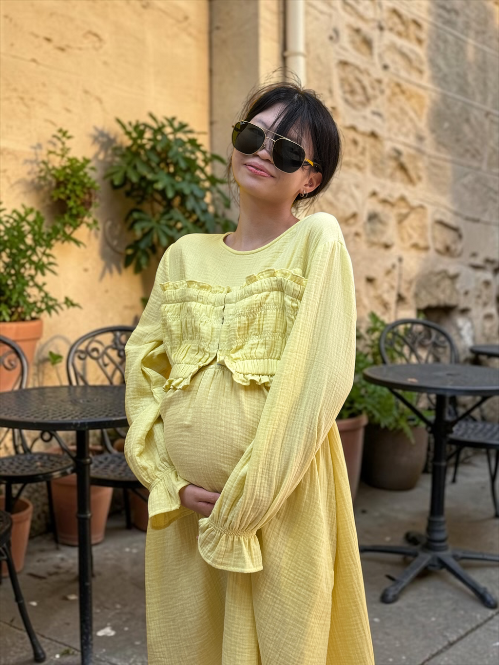 100% Cotton Muslin Long Sleeve Maternity Dress / Made in Hong Kong