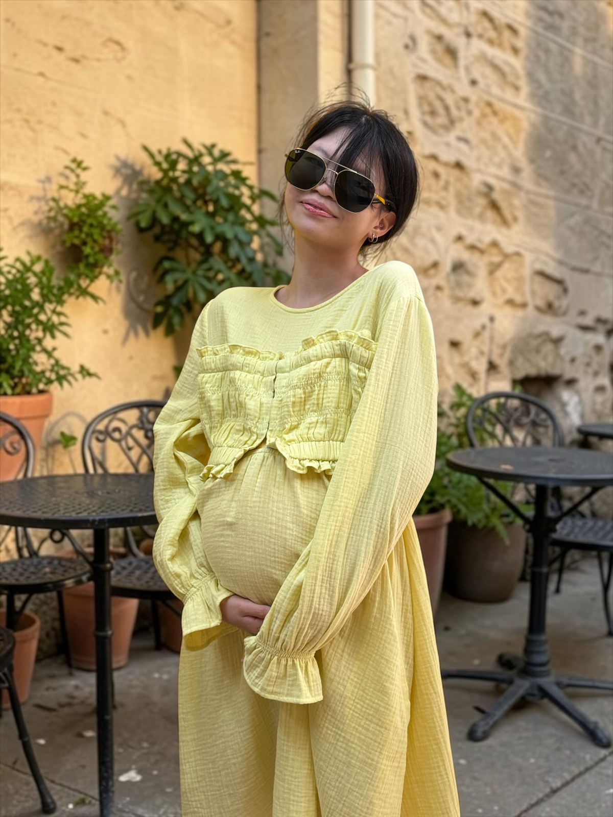 100% Cotton Muslin Long Sleeve Maternity Dress / Made in Hong Kong