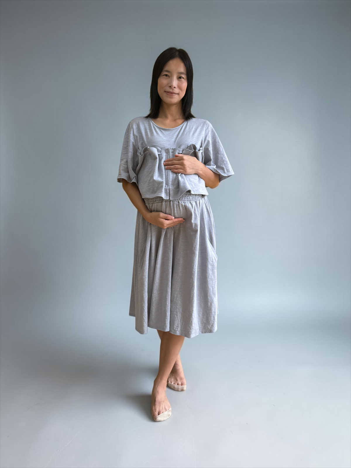 100% Soft Cotton Maternity & Nursing Short Sleeve Dress