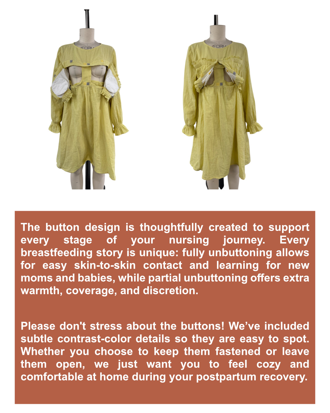 100% Cotton Muslin Long Sleeve Maternity Dress / Made in Hong Kong