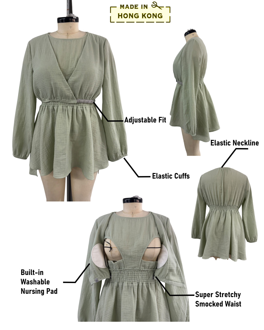100% Cotton Muslin Long Sleeve Top / Made in Hong Kong